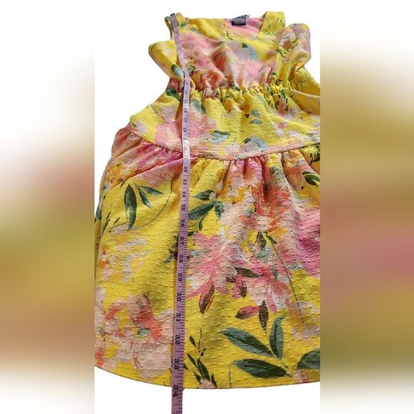 Maison Tara Dress Floral Seersucker Tiered Mini Sleeveless Cut Out Pink Yellow 4 - Picture 10 of 16